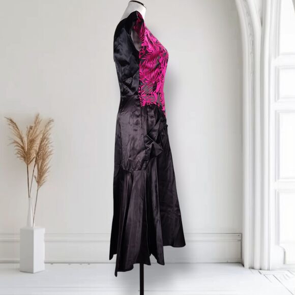 Vintage 80s does 40s Cocktail Dress Size 6/8 Sheer Floral Satin Burnout - Picture 2 of 16